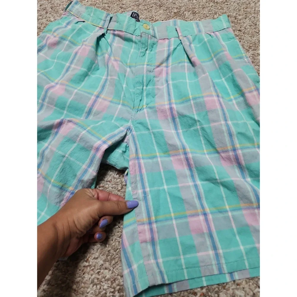 VTG POLO RALPH LAUREN Pastel Checkered Plaid Shorts Preppy 32x9 Actual USA‎
